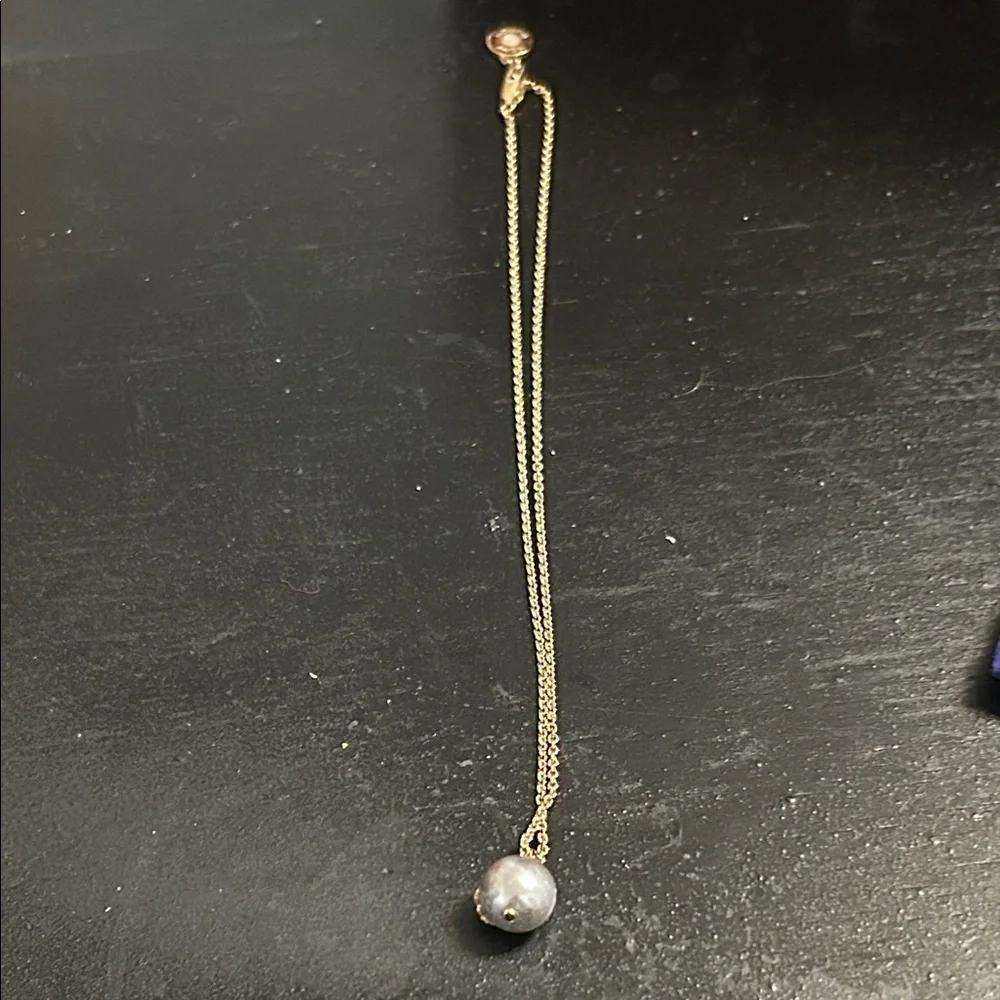 Tory Burch Gold and Silver Pearl Logo Charm Necklace